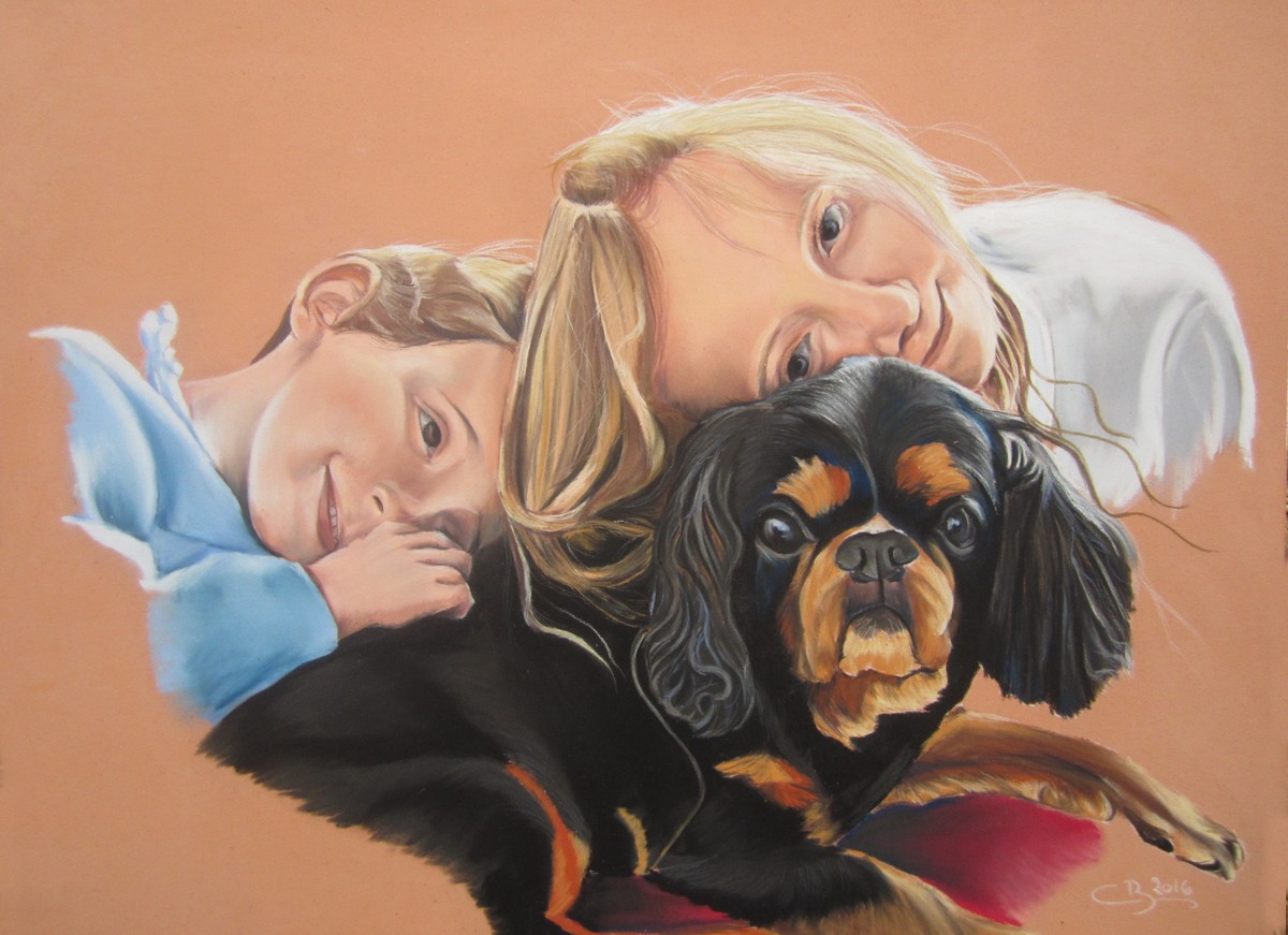 fillette chien pastels