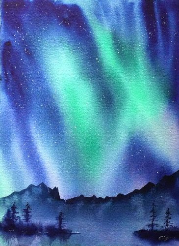 aurore boréale aquarelle