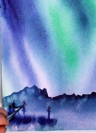 peindre aurore boréale aquarelle